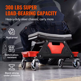 Rolling Mechanic Stool with Tool Trays, 4-Inch Casters & 300 lb Capacity