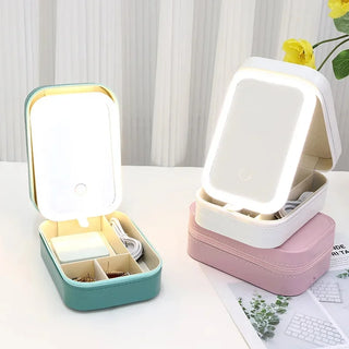 LED Lighted Makeup Case with 3-Level Touch Mirror – Portable Travel Cosmetic Storage Box