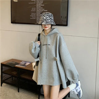 Women’s Oversized Fleece-Lined Hoodie – Korean-Style Thick Pullover Sweatshirt