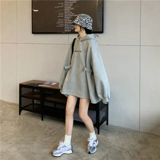 Women’s Oversized Fleece-Lined Hoodie – Korean-Style Thick Pullover Sweatshirt