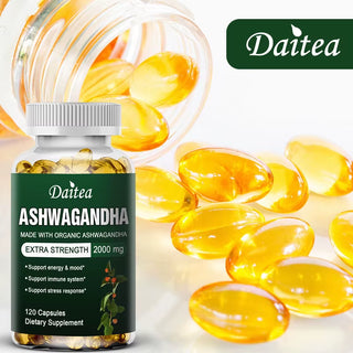 Daitea Organic Ashwagandha Extract 2000mg – Extra Strength Supplement for Stress Relief, Immune Support, Energy Enhancement & Antioxidant Protection (120 Capsules)