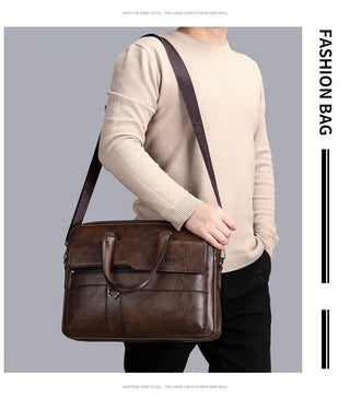 PU Leather Laptop Briefcase – Waterproof Business Commuter Shoulder Bag