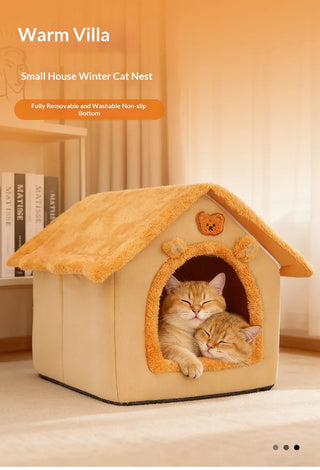 Winter Warm Enclosed Cat & Dog Bed – Removable Washable Pet House