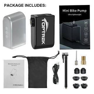 Toptrek 100 PSI Portable Mini Electric Air Pump with 1260mAh Battery for Bicycle and Motorcycle, Compatible with Presta and Schrader Valves