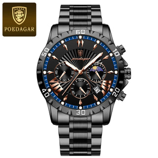 Luxury Waterproof Chronograph Watch for Men with Stainless Steel Band