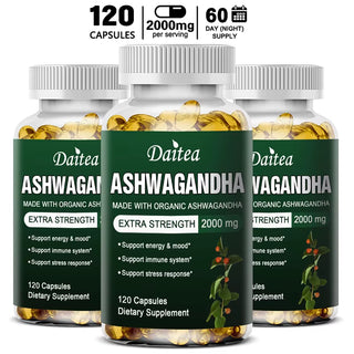 Daitea Organic Ashwagandha Extract 2000mg – Extra Strength Supplement for Stress Relief, Immune Support, Energy Enhancement & Antioxidant Protection (120 Capsules)