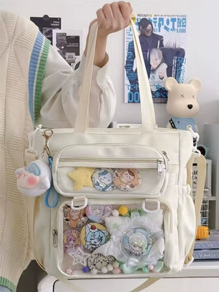Japanese Transparent Ita Bag - Large Capacity Anime-Inspired Handbag for Women, Nylon Crossbody Tote for Girls
