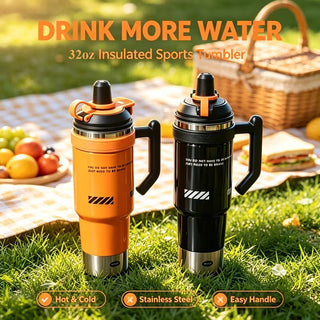 1L Insulated Stainless Steel Water Bottle with Handle, Straw & Locking Lid