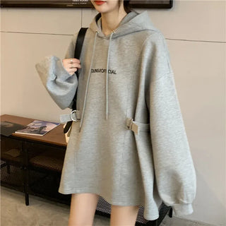 Women’s Oversized Fleece-Lined Hoodie – Korean-Style Thick Pullover Sweatshirt