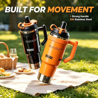 1L Insulated Stainless Steel Water Bottle with Handle, Straw & Locking Lid