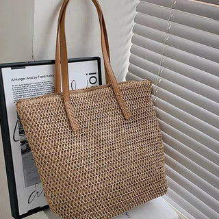 Elevate Your Summer Style with Our Chic Large Capacity Straw Woven Tote Bag - Perfect for Beach Days and Parties!