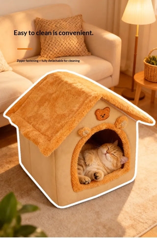 Winter Warm Enclosed Cat & Dog Bed – Removable Washable Pet House