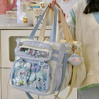 Japanese Transparent Ita Bag - Large Capacity Anime-Inspired Handbag for Women, Nylon Crossbody Tote for Girls