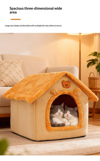 Winter Warm Enclosed Cat & Dog Bed – Removable Washable Pet House