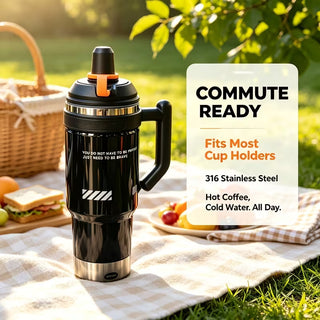 1L Insulated Stainless Steel Water Bottle with Handle, Straw & Locking Lid