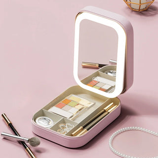 LED Lighted Makeup Case with 3-Level Touch Mirror – Portable Travel Cosmetic Storage Box