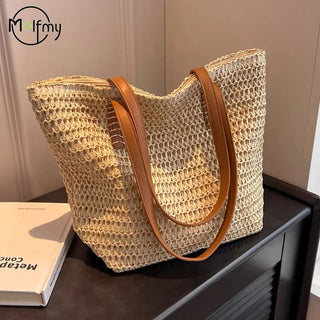 Elevate Your Summer Style with Our Chic Large Capacity Straw Woven Tote Bag - Perfect for Beach Days and Parties!