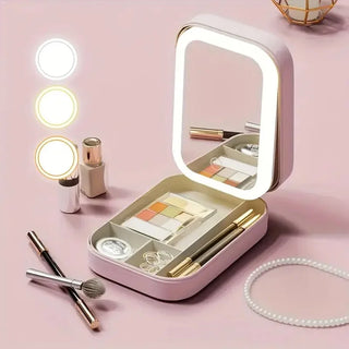 LED Lighted Makeup Case with 3-Level Touch Mirror – Portable Travel Cosmetic Storage Box