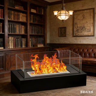 Rectangle Glass Tabletop Fireplace – Portable Clean Burning Fire Bowl for Indoor & Outdoor Use