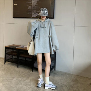 Women’s Oversized Fleece-Lined Hoodie – Korean-Style Thick Pullover Sweatshirt