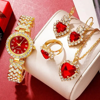 Stylish Women's Quartz Watch & Color Diamond Gemstone Accessory Set