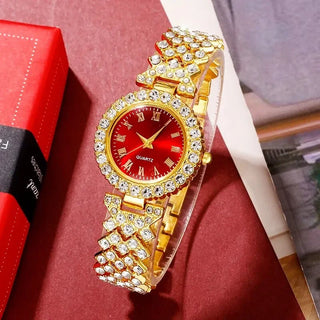 Stylish Women's Quartz Watch & Color Diamond Gemstone Accessory Set