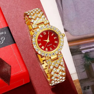 Stylish Women's Quartz Watch & Color Diamond Gemstone Accessory Set