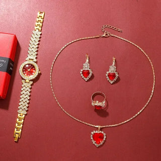 Stylish Women's Quartz Watch & Color Diamond Gemstone Accessory Set