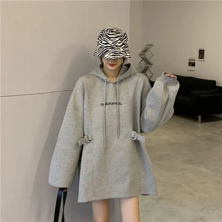 Women’s Oversized Fleece-Lined Hoodie – Korean-Style Thick Pullover Sweatshirt