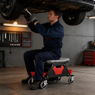 Rolling Mechanic Stool with Tool Trays, 4-Inch Casters & 300 lb Capacity