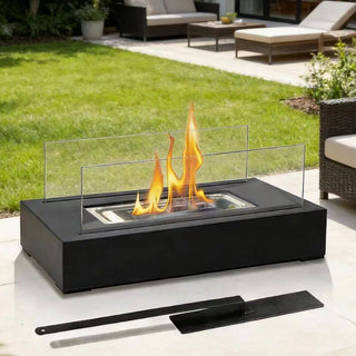 Rectangle Glass Tabletop Fireplace – Portable Clean Burning Fire Bowl for Indoor & Outdoor Use