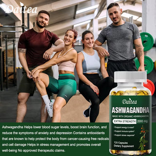 Daitea Organic Ashwagandha Extract 2000mg – Extra Strength Supplement for Stress Relief, Immune Support, Energy Enhancement & Antioxidant Protection (120 Capsules)