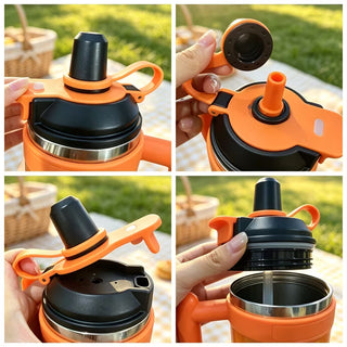1L Insulated Stainless Steel Water Bottle with Handle, Straw & Locking Lid