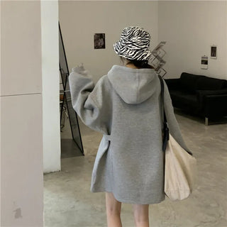 Women’s Oversized Fleece-Lined Hoodie – Korean-Style Thick Pullover Sweatshirt