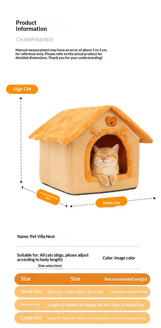 Winter Warm Enclosed Cat & Dog Bed – Removable Washable Pet House