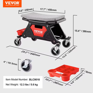 Rolling Mechanic Stool with Tool Trays, 4-Inch Casters & 300 lb Capacity