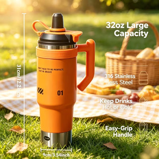 1L Insulated Stainless Steel Water Bottle with Handle, Straw & Locking Lid