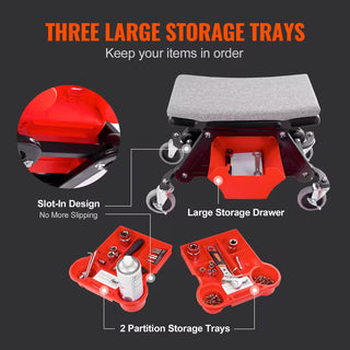 Rolling Mechanic Stool with Tool Trays, 4-Inch Casters & 300 lb Capacity