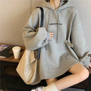Women’s Oversized Fleece-Lined Hoodie – Korean-Style Thick Pullover Sweatshirt