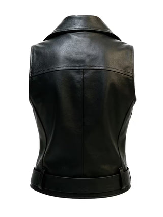 Men’s Black PU Leather Motorcycle Vest – Punk Biker Moto Jacket