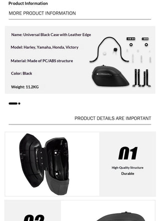 Universal Black Hard Motorcycle Saddlebags with Leather Trim