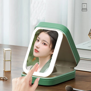 LED Lighted Makeup Case with 3-Level Touch Mirror – Portable Travel Cosmetic Storage Box