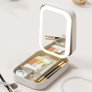 LED Lighted Makeup Case with 3-Level Touch Mirror – Portable Travel Cosmetic Storage Box