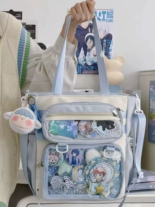 Japanese Transparent Ita Bag - Large Capacity Anime-Inspired Handbag for Women, Nylon Crossbody Tote for Girls