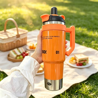 1L Insulated Stainless Steel Water Bottle with Handle, Straw & Locking Lid
